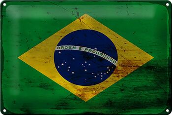 Panneau en étain drapeau du Brésil 30x20cm, drapeau du Brésil rouille 1