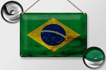 Panneau en étain drapeau du Brésil 30x20cm, drapeau du Brésil rouille 2