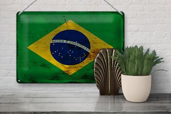 Panneau en étain drapeau du Brésil 30x20cm, drapeau du Brésil rouille 3