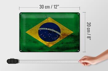 Panneau en étain drapeau du Brésil 30x20cm, drapeau du Brésil rouille 4