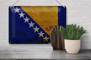 Panneau en tôle drapeau Bosnie-Herzégovine 30x20cm rouille 3