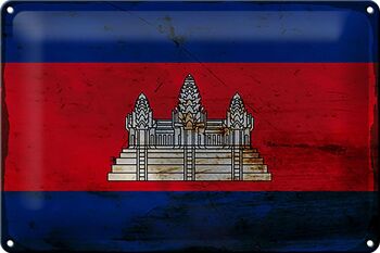 Signe en étain drapeau Cambodge 30x20cm drapeau Cambodge rouille 1