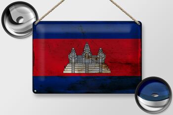 Signe en étain drapeau Cambodge 30x20cm drapeau Cambodge rouille 2