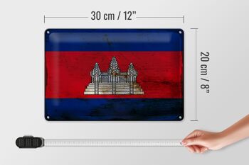 Signe en étain drapeau Cambodge 30x20cm drapeau Cambodge rouille 4