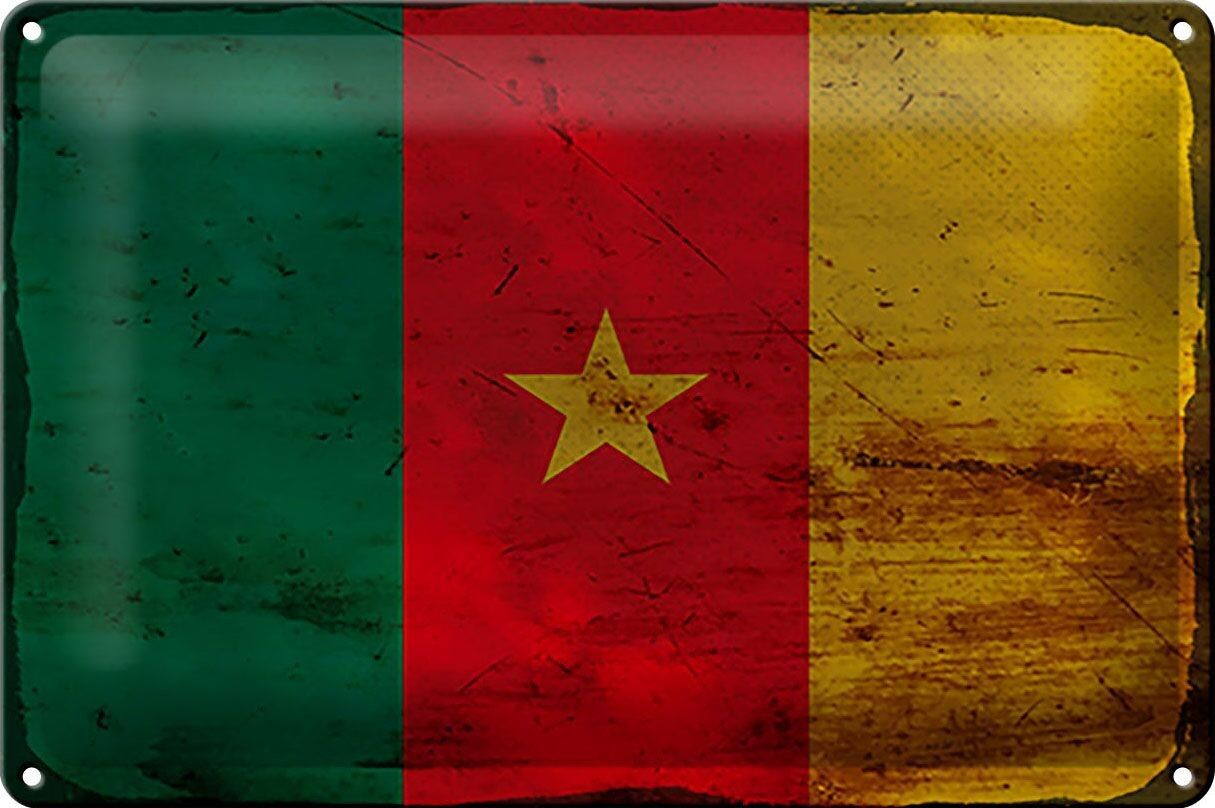 Targa in metallo Bandiera Camerun 30x20 cm Bandiera del Camerun Ruggine