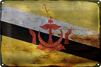 Signe en étain drapeau Brunei 30x20cm drapeau de Brunei rouille 1