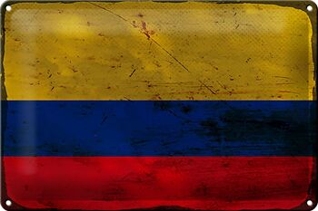 Signe en étain drapeau Colombie 30x20cm drapeau Colombie rouille 1