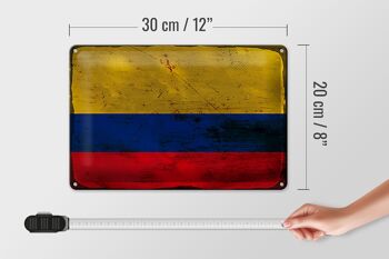 Signe en étain drapeau Colombie 30x20cm drapeau Colombie rouille 4