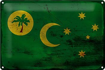 Signe en étain drapeau îles Cocos 30x20cm îles Cocos rouille 1