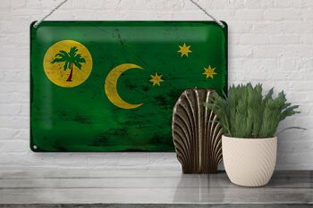 Signe en étain drapeau îles Cocos 30x20cm îles Cocos rouille 3