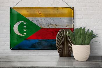 Signe en étain drapeau Comores 30x20cm drapeau Comores rouille 3