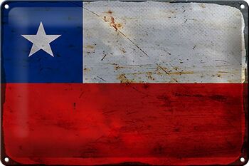 Signe en étain drapeau Chili 30x20cm drapeau du Chili rouille 1