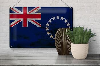 Signe en étain drapeau des îles Cook 30x20cm îles Cook rouille 3