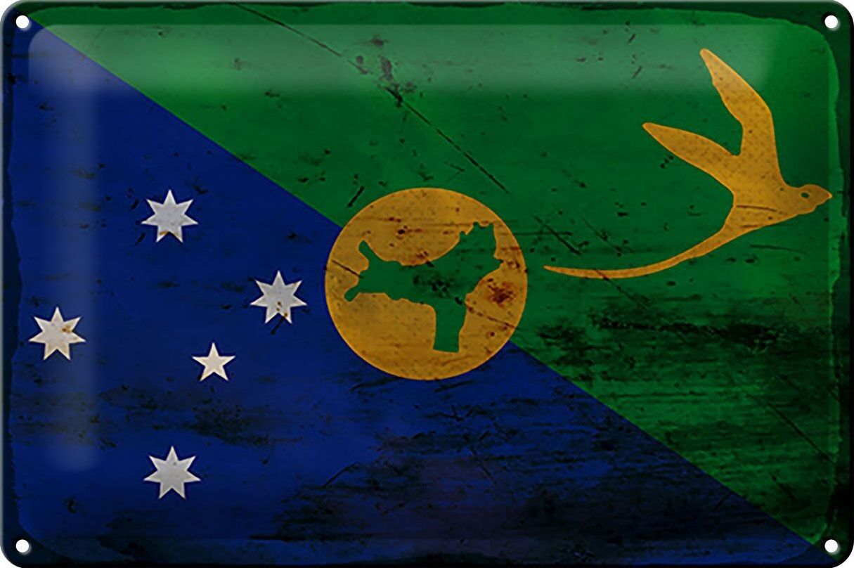 Signe en étain drapeau île Christmas 30x20cm, drapeau rouille
