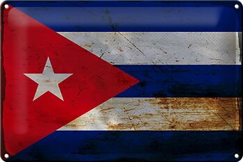 Signe en étain drapeau Cuba 30x20cm drapeau de Cuba rouille 1