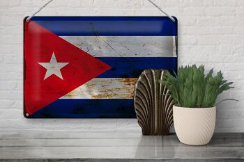 Signe en étain drapeau Cuba 30x20cm drapeau de Cuba rouille 3