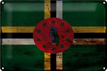 Signe en étain drapeau de la Dominique 30x20cm, drapeau de la Dominique rouille 1