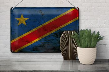 Signe en étain drapeau RD Congo 30x20cm Congo démocratique rouille 3