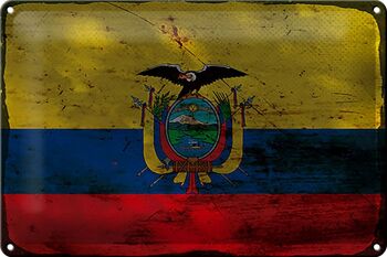 Signe en étain drapeau de l'Équateur 30x20cm, drapeau de l'équateur rouille 1