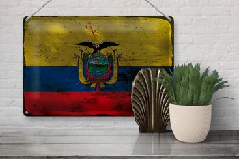 Signe en étain drapeau de l'Équateur 30x20cm, drapeau de l'équateur rouille 3