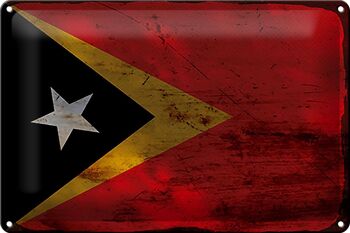 Panneau en étain drapeau du Timor oriental, 30x20cm, drapeau du Timor oriental rouille 1