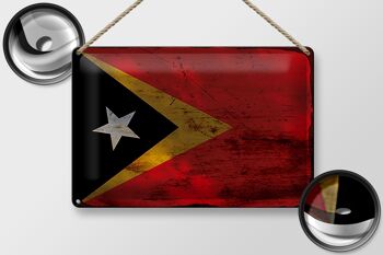 Panneau en étain drapeau du Timor oriental, 30x20cm, drapeau du Timor oriental rouille 2