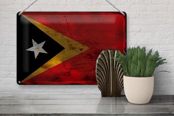 Panneau en étain drapeau du Timor oriental, 30x20cm, drapeau du Timor oriental rouille 3