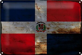 Panneau en tôle drapeau République Dominicaine 30x20cm rouille 1