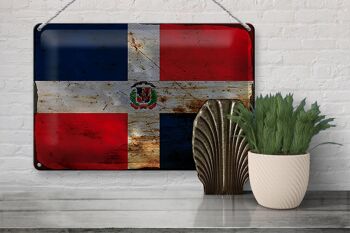Panneau en tôle drapeau République Dominicaine 30x20cm rouille 3