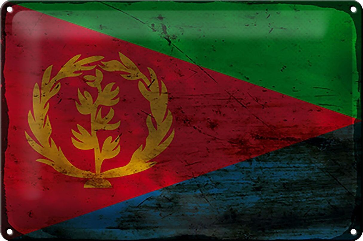 Targa in metallo Bandiera Eritrea 30x20 cm Bandiera dell'Eritrea Ruggine