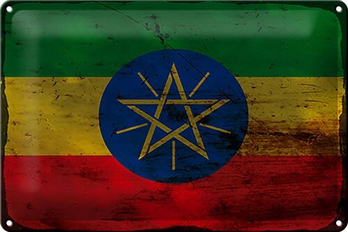 Blechschild Flagge Äthiopien 30x20cm Flag Ethiopia Rost