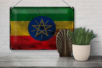 Signe en étain drapeau éthiopien 30x20cm drapeau éthiopien rouille 3