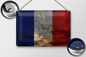 Panneau en étain drapeau France 30x20cm, drapeau de la France rouille 2
