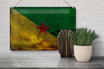 Panneau en tôle drapeau Guyane française 30x20cm, drapeau rouille 3