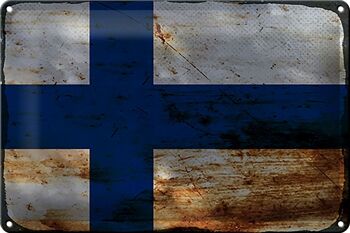 Signe en étain drapeau finlande 30x20cm, drapeau de finlande rouille 1