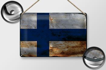 Signe en étain drapeau finlande 30x20cm, drapeau de finlande rouille 2