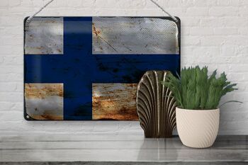 Signe en étain drapeau finlande 30x20cm, drapeau de finlande rouille 3