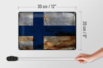 Signe en étain drapeau finlande 30x20cm, drapeau de finlande rouille 4