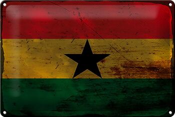 Signe en étain drapeau du Ghana 30x20cm, drapeau du Ghana rouille 1