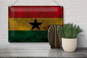 Signe en étain drapeau du Ghana 30x20cm, drapeau du Ghana rouille 3