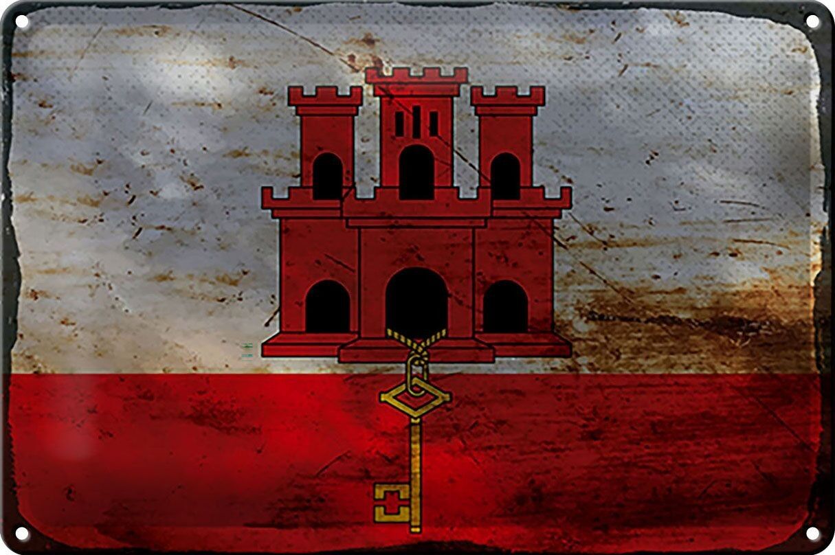 Blechschild Flagge Gibraltar 30x20cm Flag Gibraltar Rost
