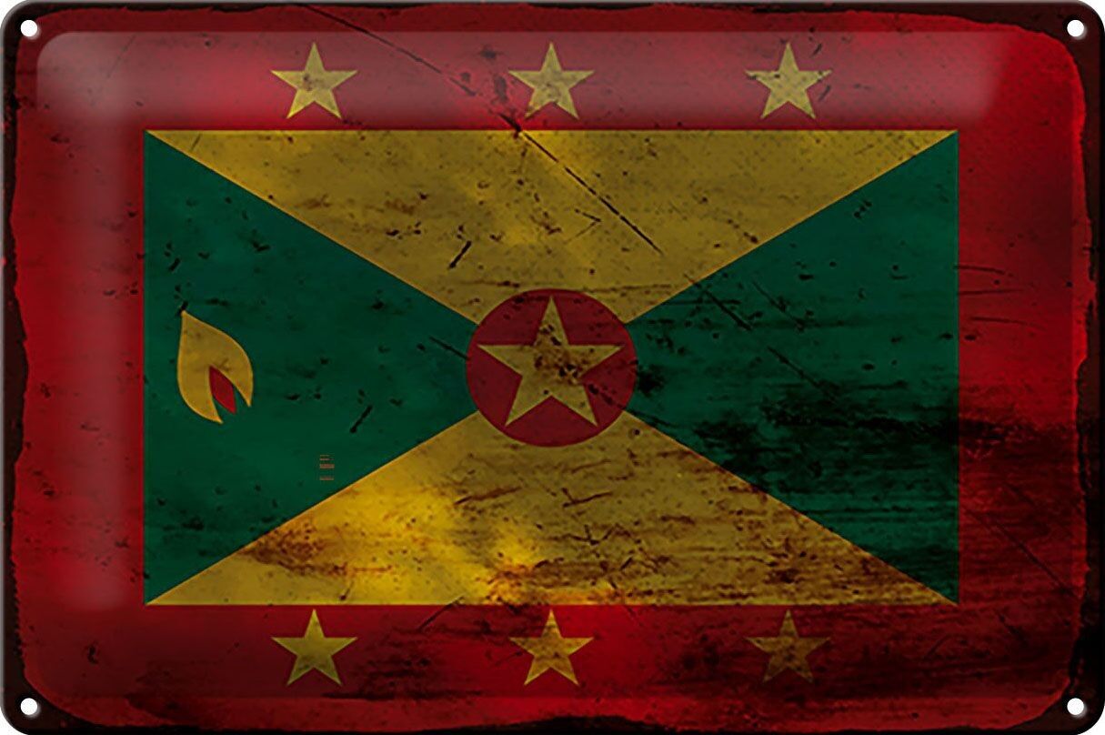 Targa in metallo Bandiera Grenada 30x20 cm Bandiera di Grenada Ruggine