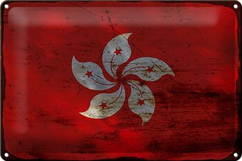 Signe en étain drapeau Hong Kong 30x20cm drapeau Hong Kong rouille 1