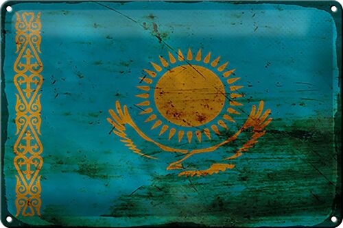 Blechschild Flagge Kasachstan 30x20cm Kazakhstan Rost