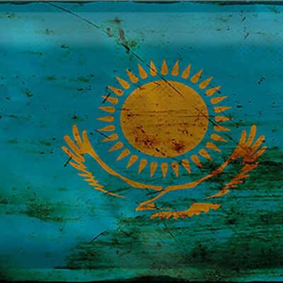 Cartel de chapa Bandera de Kazajstán 30x20cm Óxido de Kazajstán