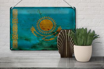 Signe en étain drapeau du Kazakhstan 30x20cm Kazakhstan rouille 3