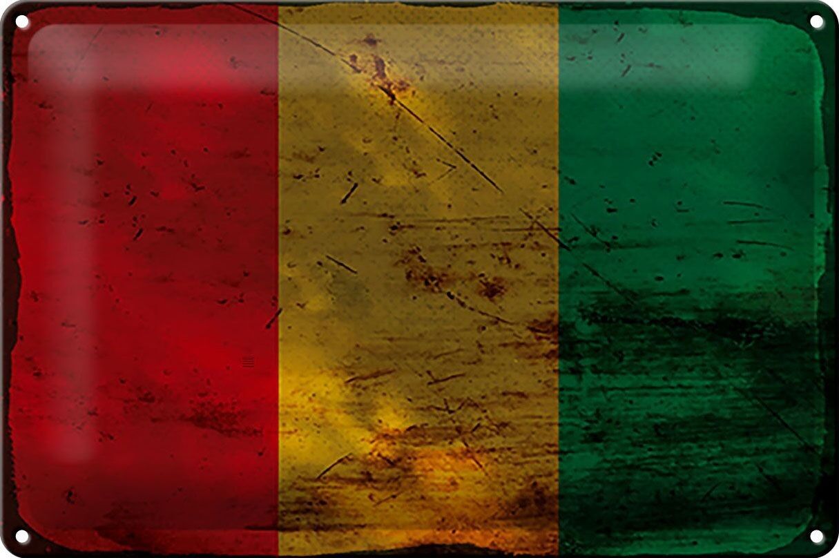 Signe en étain drapeau de Guinée 30x20cm, drapeau de Guinée rouille