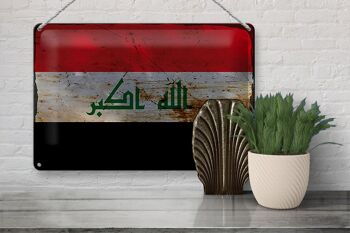 Signe en étain drapeau Irak 30x20cm drapeau de l'Irak rouille 3