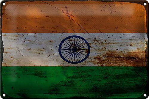 Blechschild Flagge Indien 30x20cm Flag of India Rost