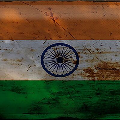 Cartel de chapa Bandera de la India, 30x20cm, Bandera de la India, óxido